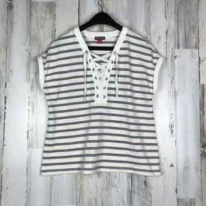 Vince Camuto White & Grey Striped Shirt Size (S)